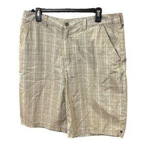 Quicksilver Edition Shorts Light Gray White Yellow Pinstripe Plaid Cotton 36